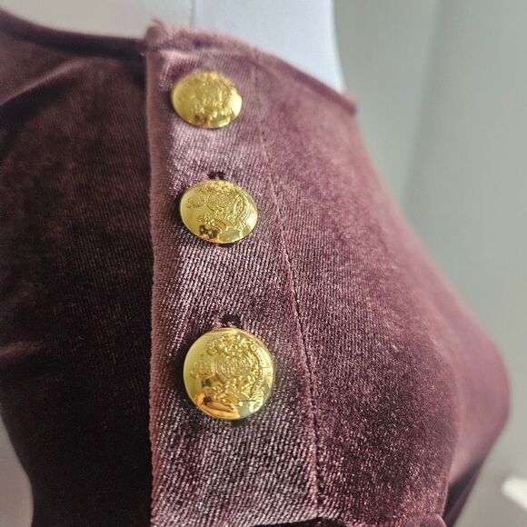 Lauren Ralph Lauren Velvet Peplum Tunic Blouse Women's Large Mauve Pink Buttons - Picture 6 of 13